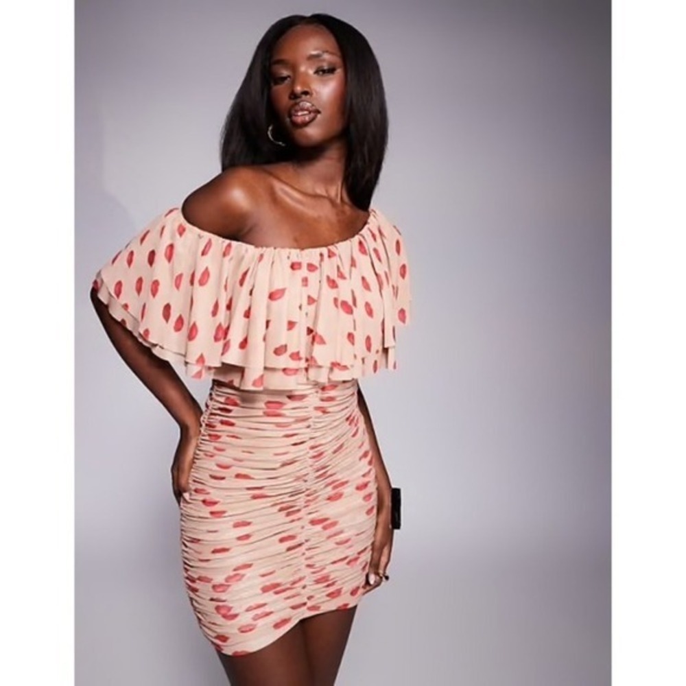 New AFRM Vivian Almond Kiss One Shoulder Ruched Mini Dress Size M